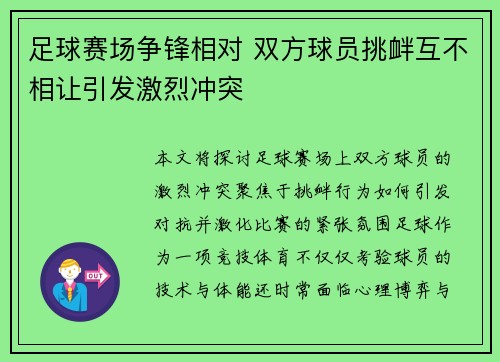 足球赛场争锋相对 双方球员挑衅互不相让引发激烈冲突