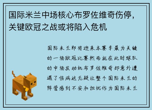 国际米兰中场核心布罗佐维奇伤停，关键欧冠之战或将陷入危机