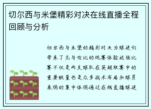 切尔西与米堡精彩对决在线直播全程回顾与分析