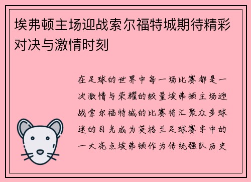 埃弗顿主场迎战索尔福特城期待精彩对决与激情时刻