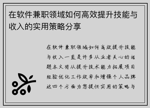 在软件兼职领域如何高效提升技能与收入的实用策略分享